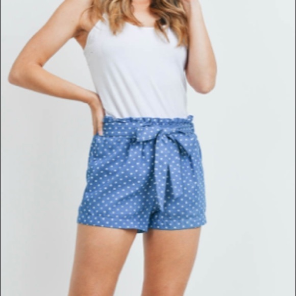 Blue & White Polka Dot, Paper Bag Shorts - Picture 2 of 4